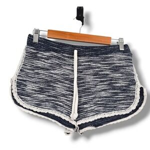 Ambiance Knit Shorts Lace Trim Drawstring Waist‎ Casual Summer Blue White